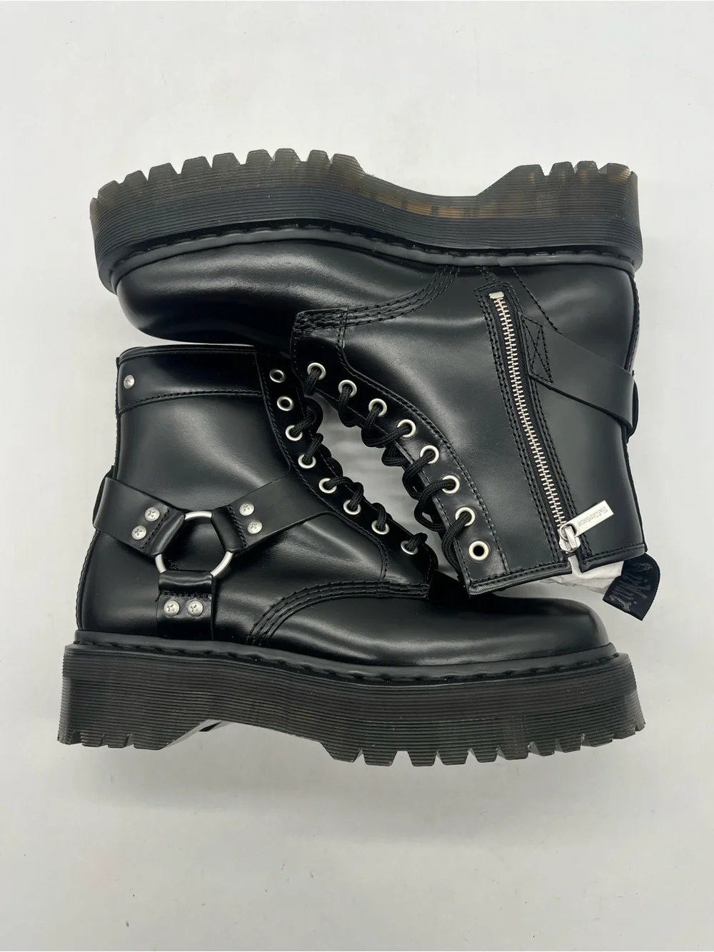 Dr. Martens 1460 Quad Harness Men’s Sz 10 Black Leather Platform Ankle Boots.